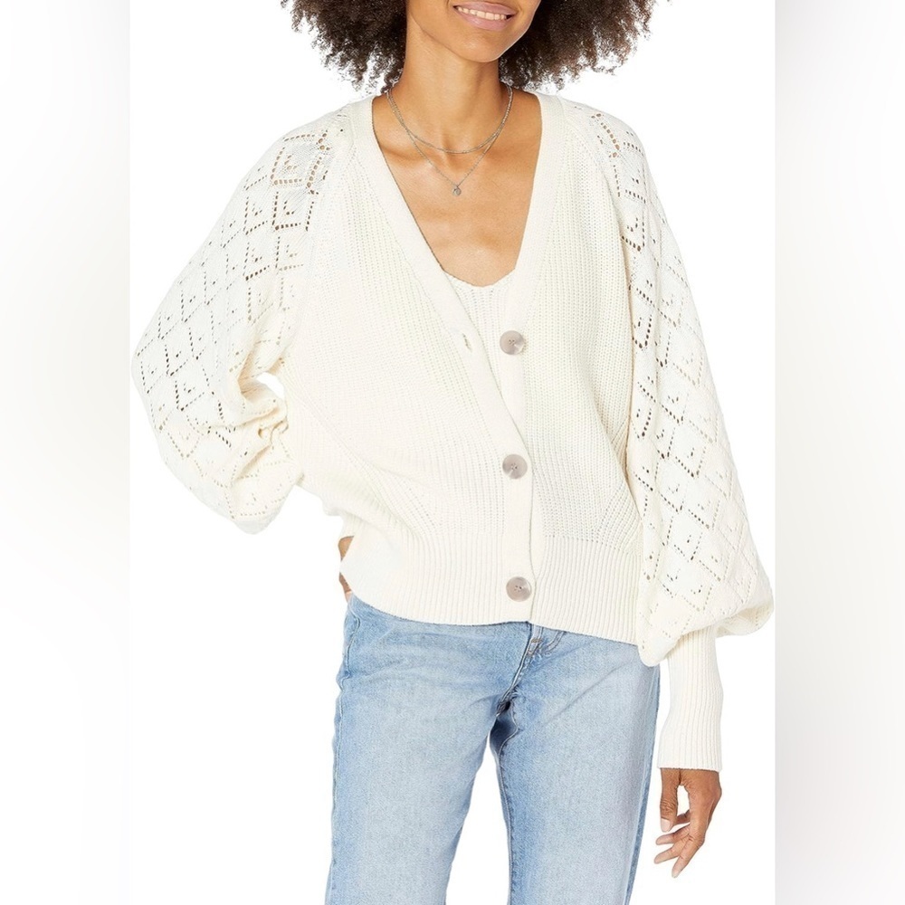 Divya Pointelle Cardigan Sweater Off White Medium